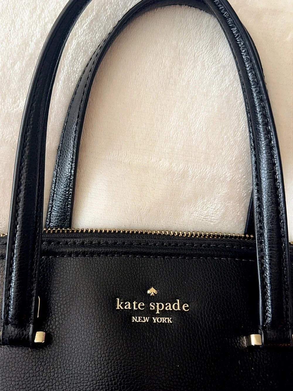 kate spade black leather dome tote with gold-tone accents